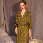 Seven-quarter-sleeved jacquard ice silk nightgown