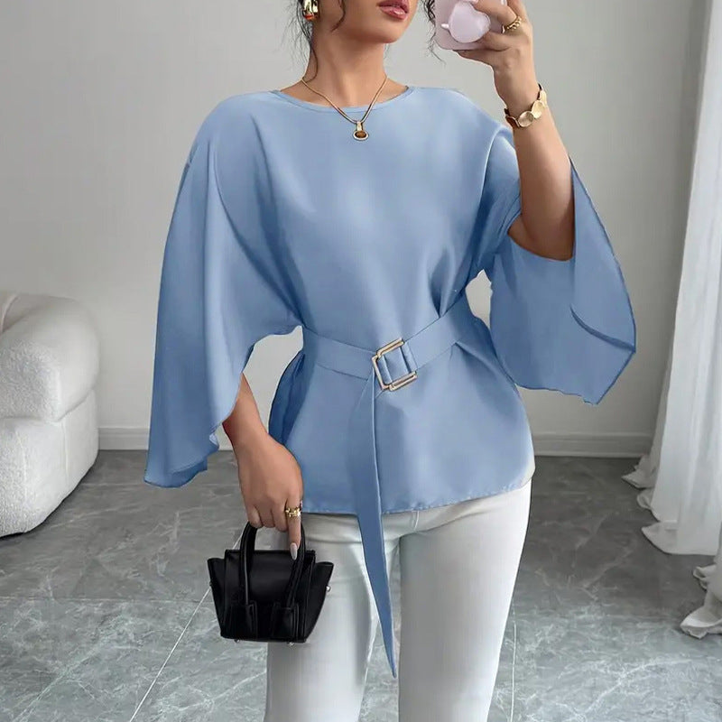 Flared Medium Sleeve Solid Color Shirt Shirt