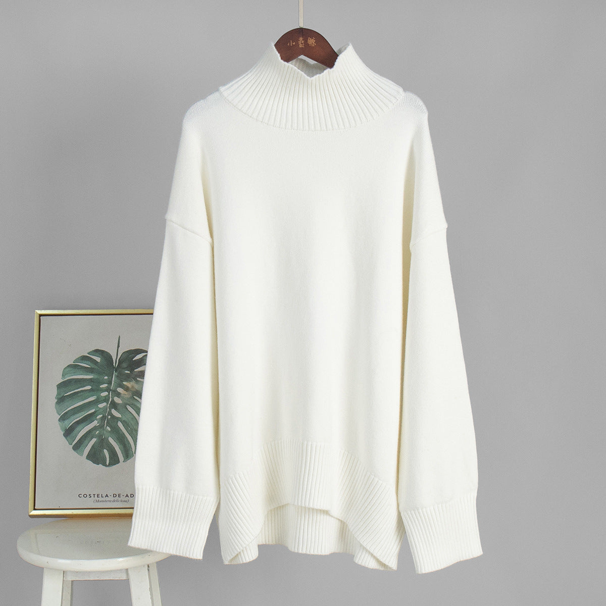Solid color turtleneck knitted sweater