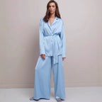 Simulation silk loose long-sleeved nightgown trousers pajama set