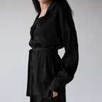 Simulation silk loose long-sleeved nightgown trousers pajama set