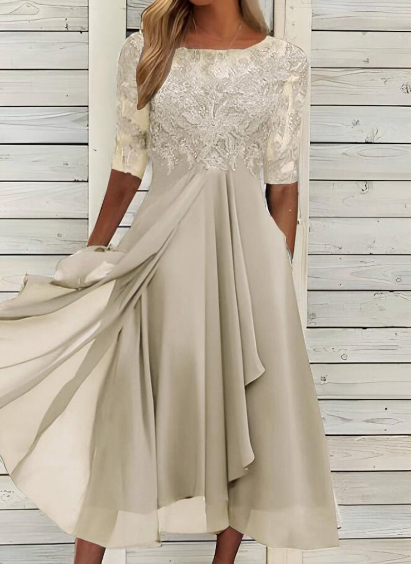 Chiffon splicing lace hollow dress