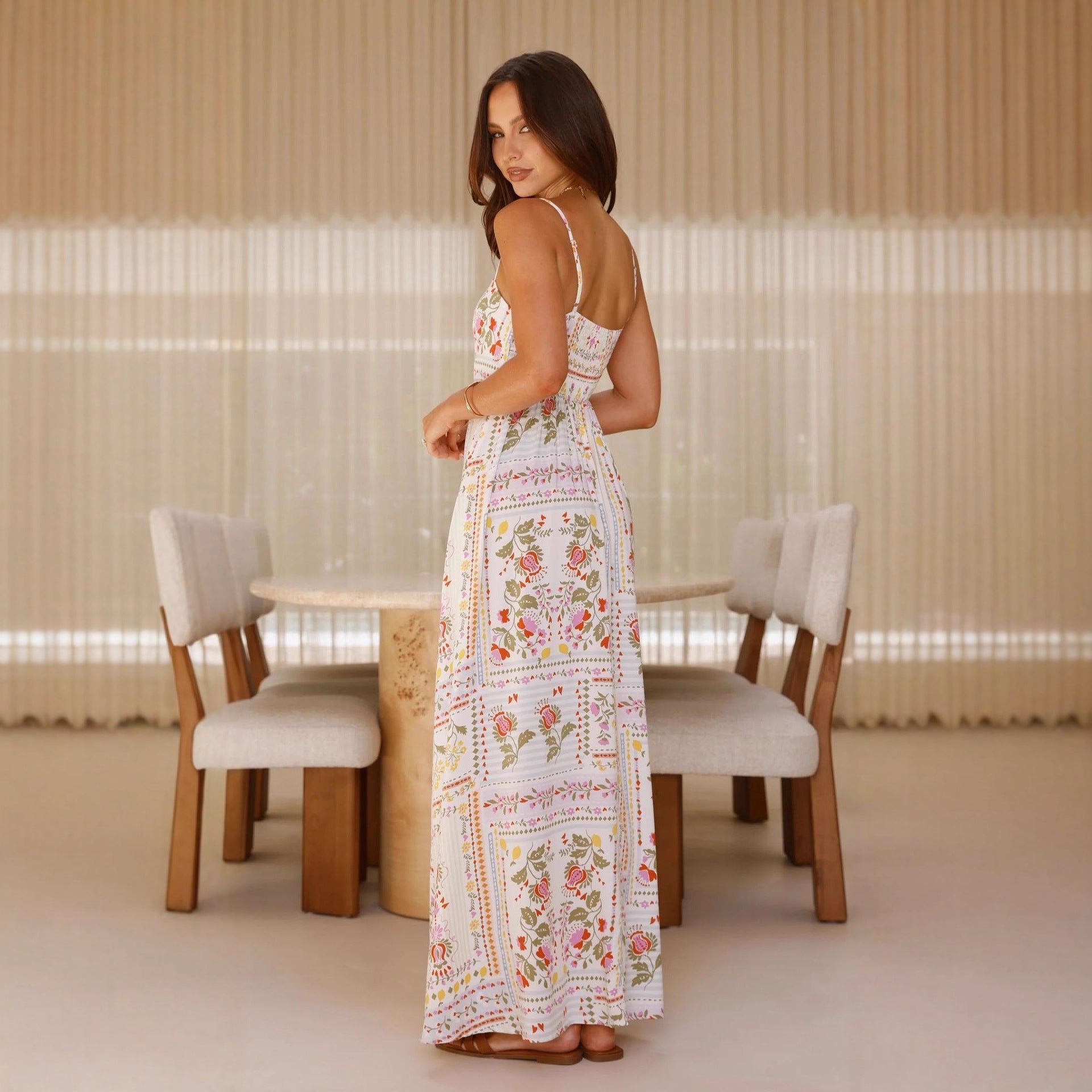 Printed suspender halter dress