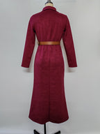 Suede waist long dress shirt skirt with belt