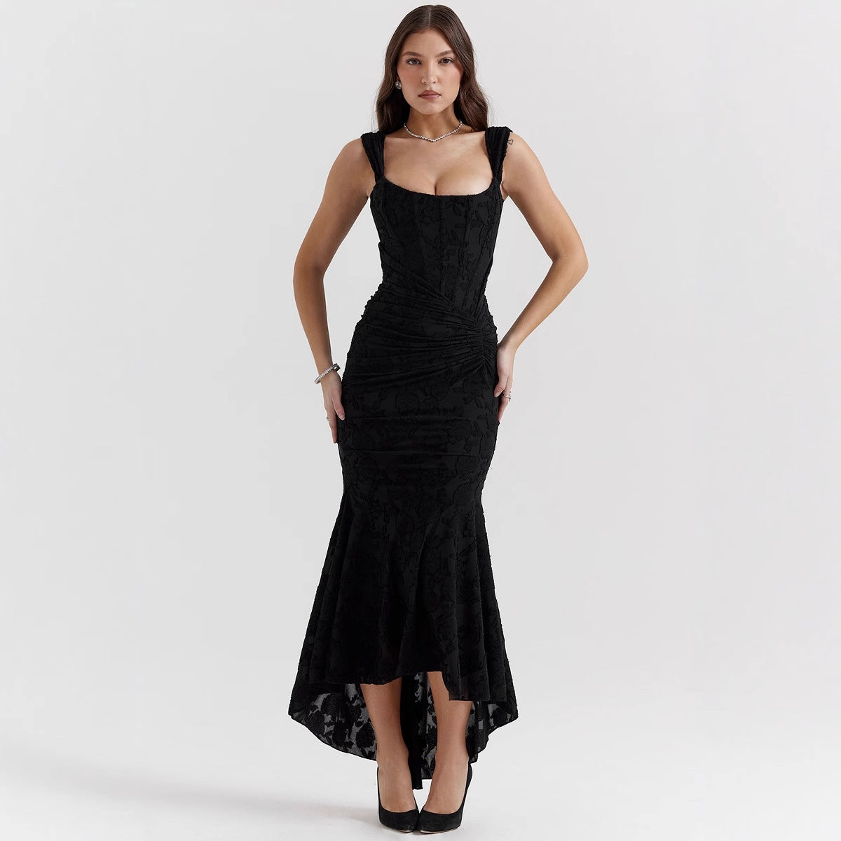 Sleeveless sexy fashion one-word neck tight dress