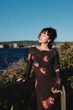 Silk floor-to-ceiling dress crew neck dress