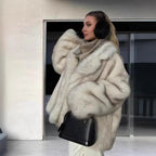 Fur fur long-sleeved cardigan top