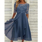 Chiffon splicing lace hollow dress