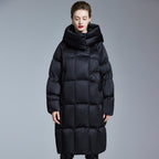 Long knee-length thickened loose white duck down jacket