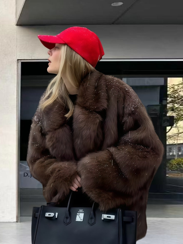 Fur fur long-sleeved cardigan top