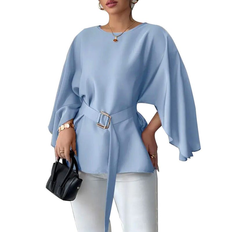 Flared Medium Sleeve Solid Color Shirt Shirt