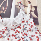 Strawberry retro French silk suspender long dress double-layer mulberry silk dress