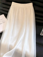White minimalist romantic silk satin skirt