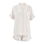 Printed short-sleeved cotton and silk pajamas