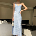 V-neck silk printing temperament slim base sexy dress