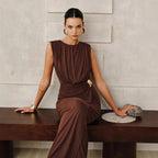 Pleated slim fitting sleeveless dress