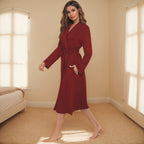 Long-sleeved polished milk silk pocket nightgown