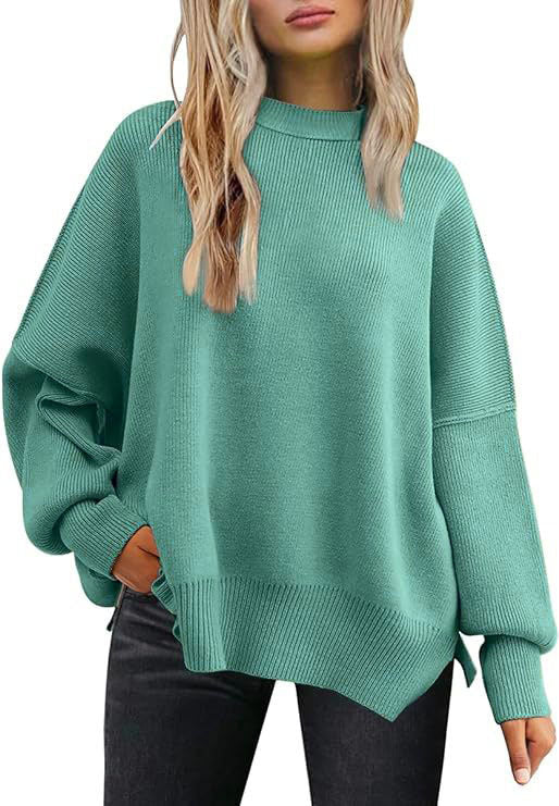 crew neck bat wing long-sleeved sweater