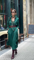 Drop mid-length skirt shirt collar dress