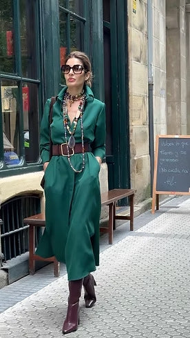 Drop mid-length skirt shirt collar dress