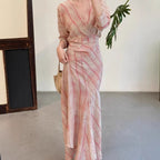 Lace up slim fit silk mulberry silk dress