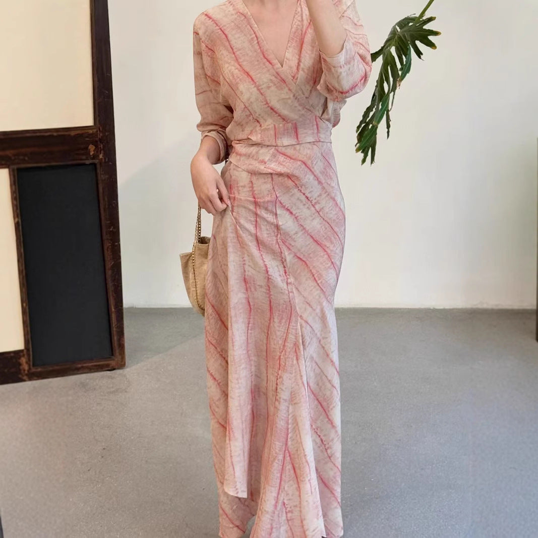 Lace up slim fit silk mulberry silk dress