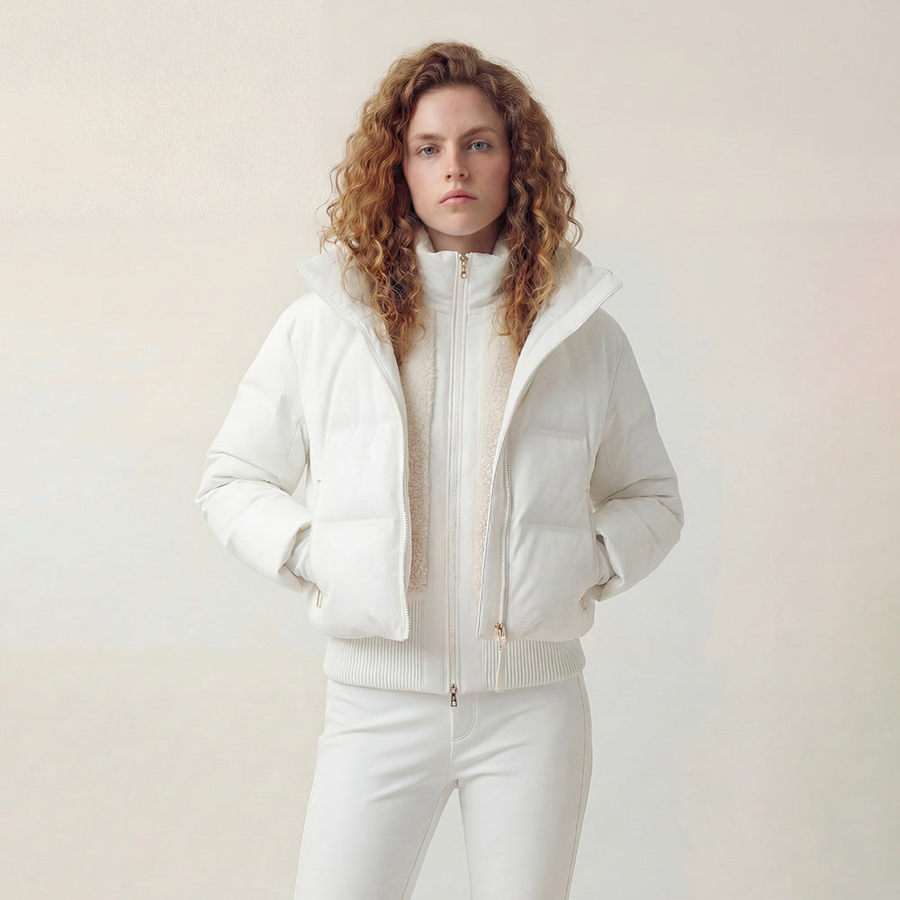 Hooded 3-in-1 short down jacket lamb wool ski jacket two-piece set