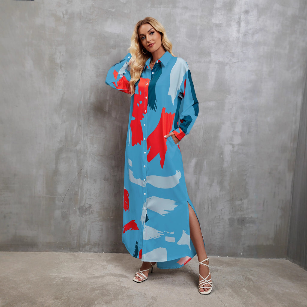 Long Sleeve Printed Long Dress