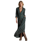 Elegant long-sleeved plaid shirt dress