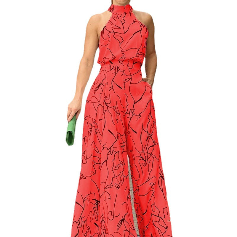 Crew neck sexy print jumpsuit