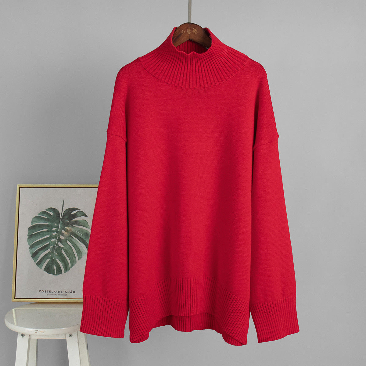 Solid color turtleneck knitted sweater