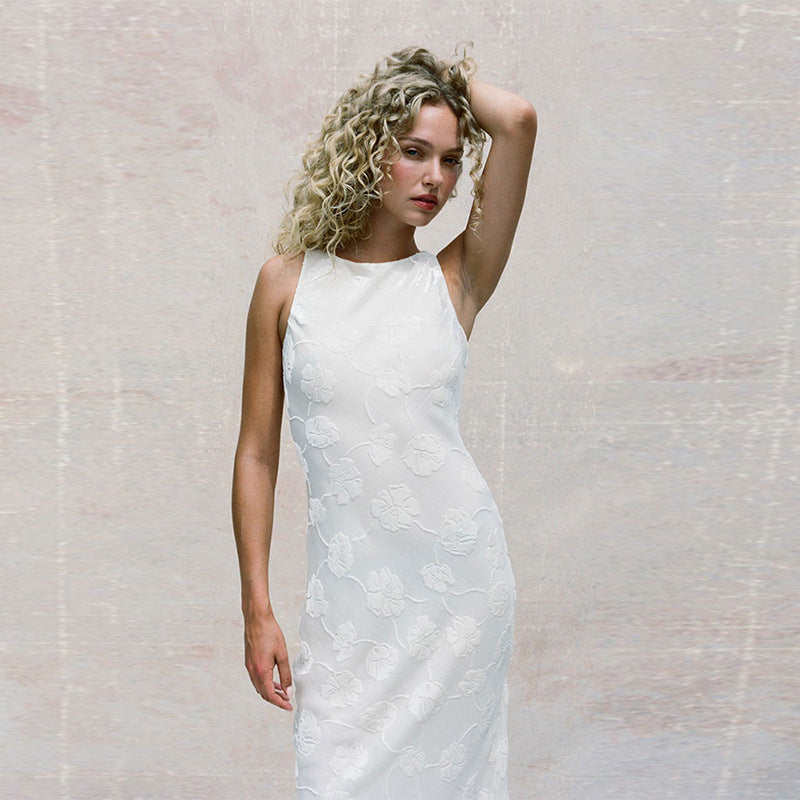 Crew neck dress silk velvet dress