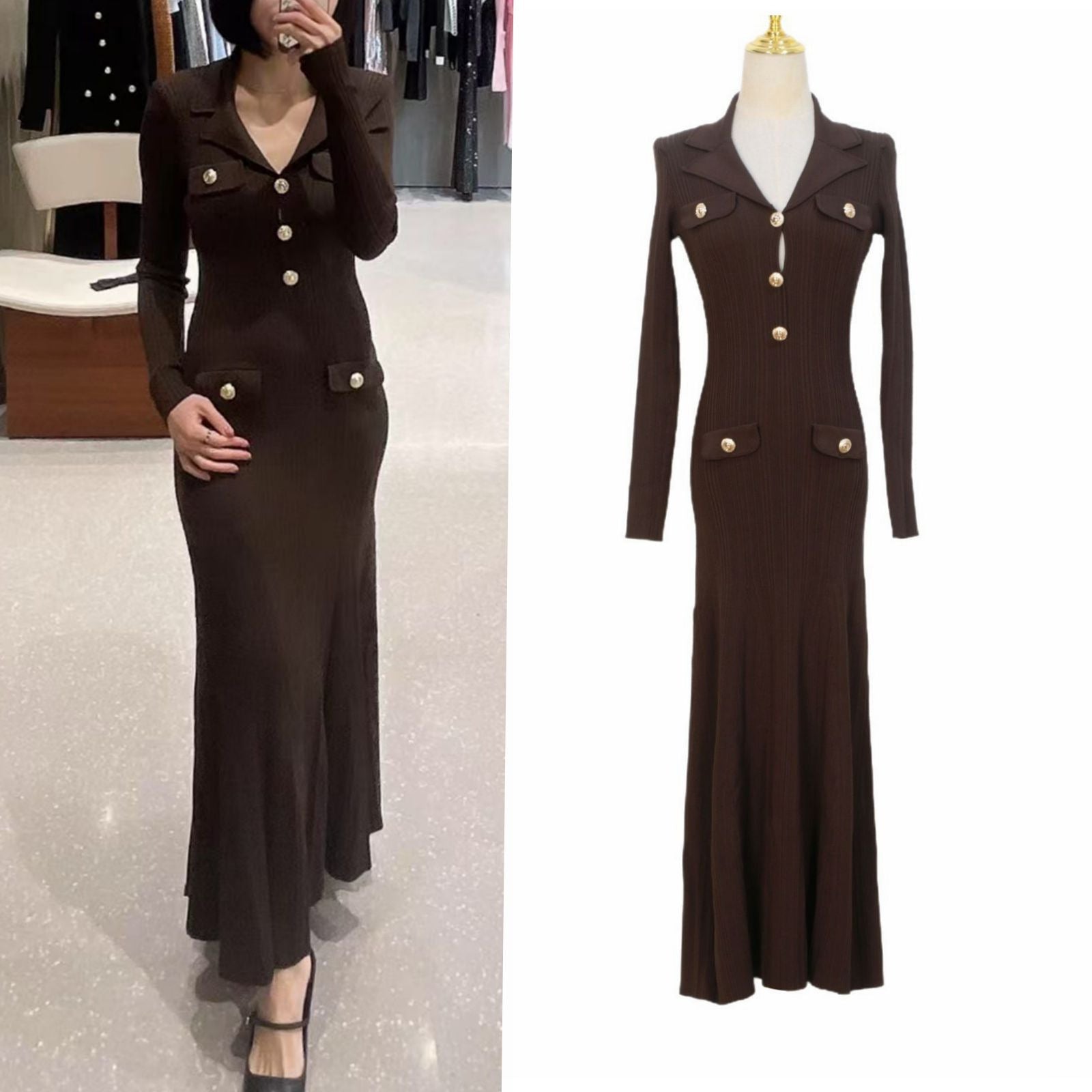 Simple dark brown long dress