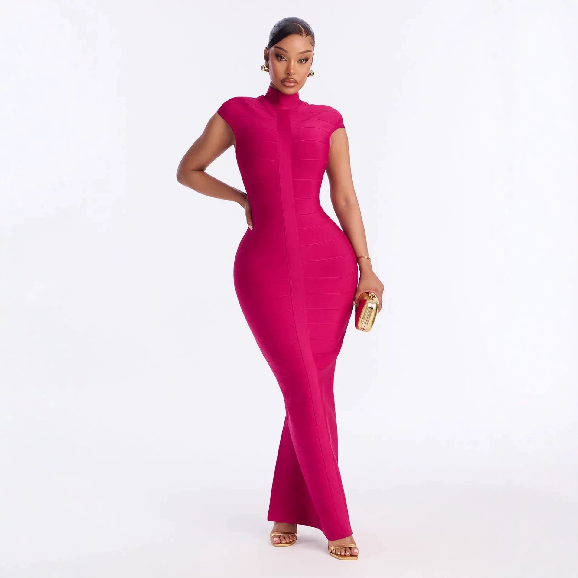 Stand-up collar tight slim fit solid color bandage dress