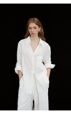Linen Silhouette V-Neck Shirt Long Sleeve Shirt