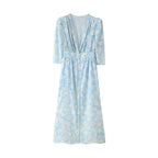 Bubble Sleeve V-Neck Waist Dress