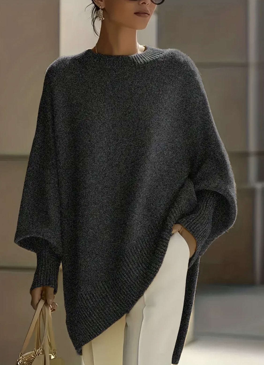 Crew neck pullover solid color knitted sweater