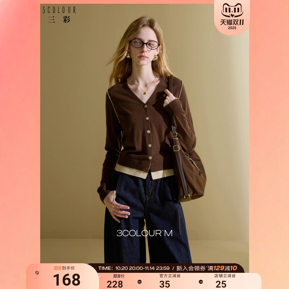 2025 autumn new Maillard knitted cardigan V-neck jacket retro small wool sweater