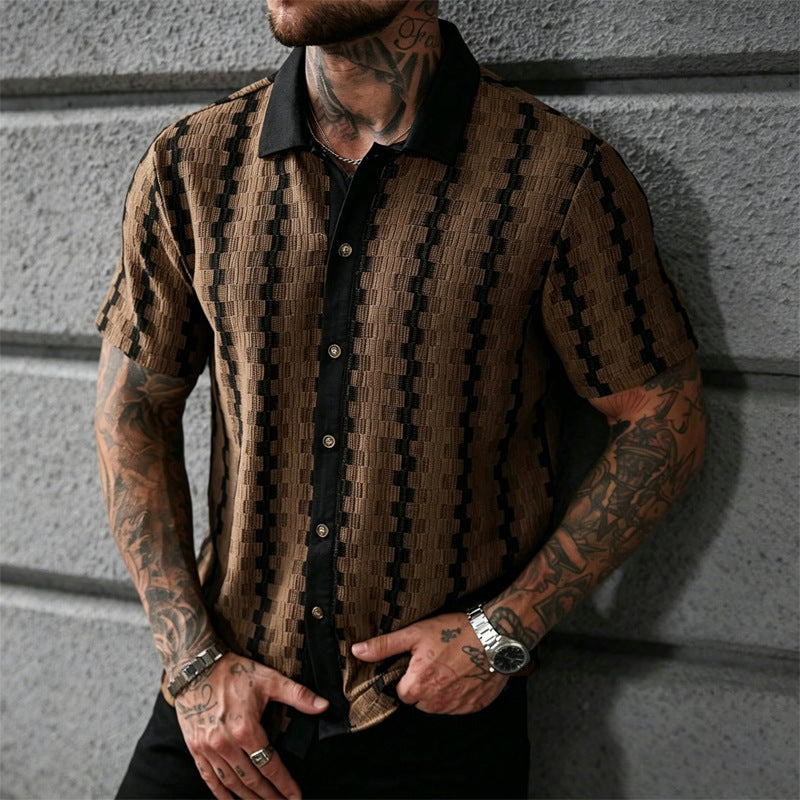 Shirt Vintage Checked Knitted Short Sleeve Shirt