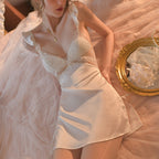 Lace open backless imitation silk nightgown