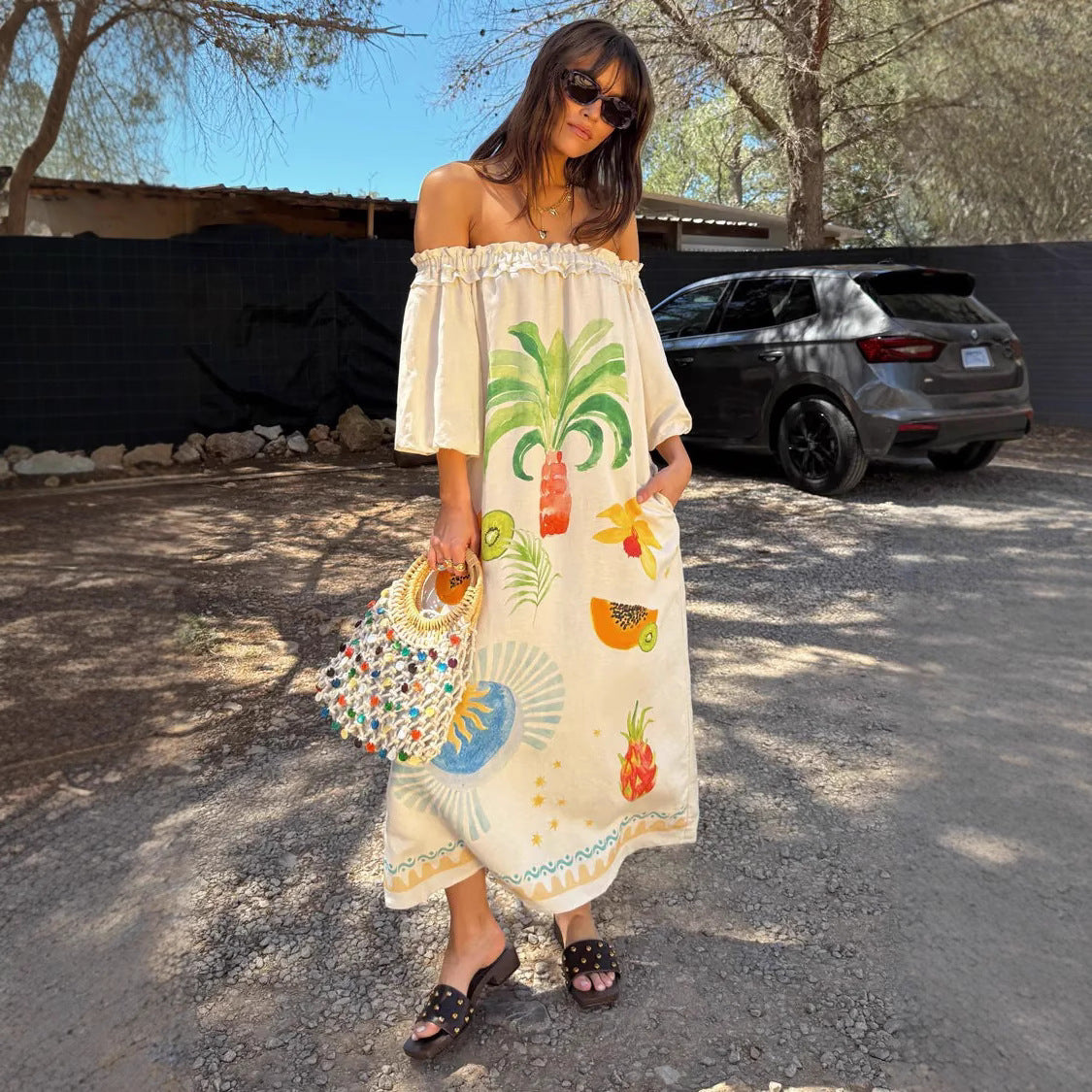 Casual Fashion Linen Loose Shoulder Dress