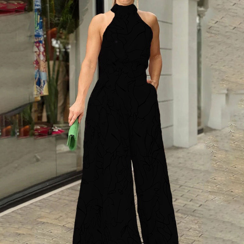 Crew neck sexy print jumpsuit