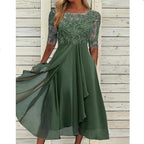 Chiffon splicing lace hollow dress