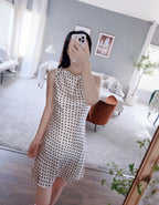 Coffee bean print loose satin dress