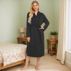 Long-sleeved polished milk silk pocket nightgown