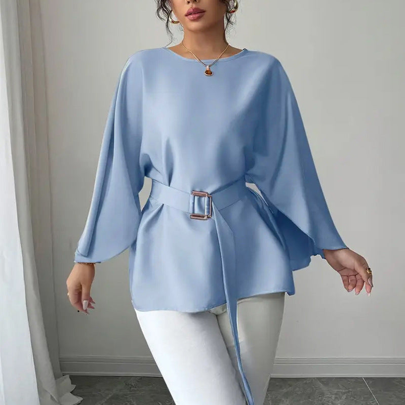 Flared Medium Sleeve Solid Color Shirt Shirt