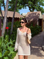 Solid color knitted floating flower knitted hollow dress