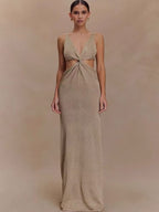 V-neck kink vest long skirt