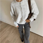 Vintage buckle grey wool knitted cardigan