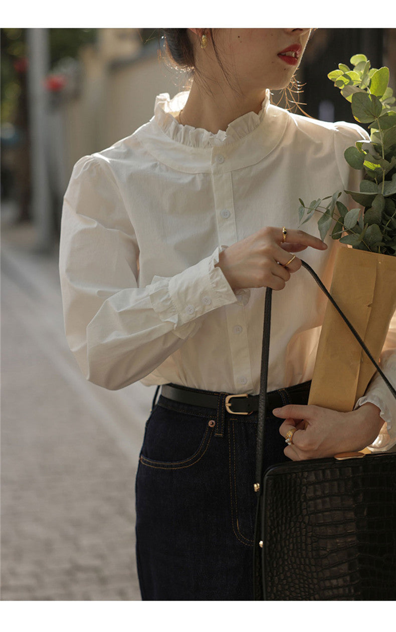 White Shirt Women's Long Sleeve Bottom Shirt